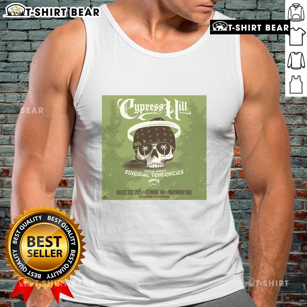 Official Cypress Hill Aug 31, 2025 concert poster on a tank top, showcasing vibrant graphics for the Marymoor Park event.