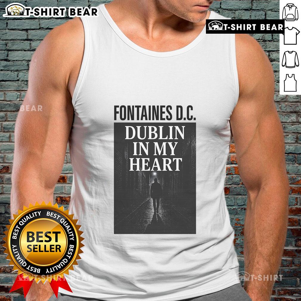 Alt Text: Official Fontaines D.C. Dublin In My Heart tank top featuring vibrant design, perfect for fans of the band.