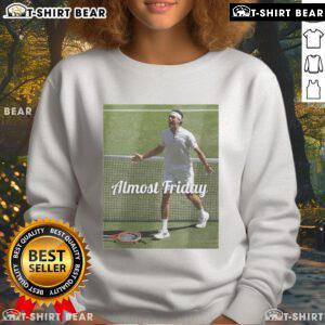 Official Fritz Wimbledon Almost Friday Sweatshirt in navy, featuring stylish branding for tennis enthusiasts.