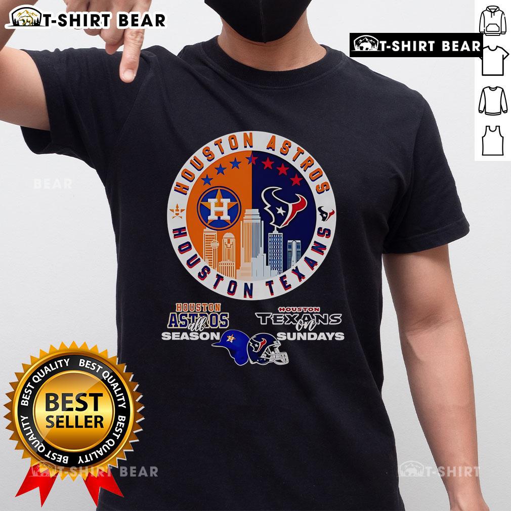 Official Houston Astros All Season Texans On Sundays T-Shirt featuring team logos, vibrant colors, and a stylish design.