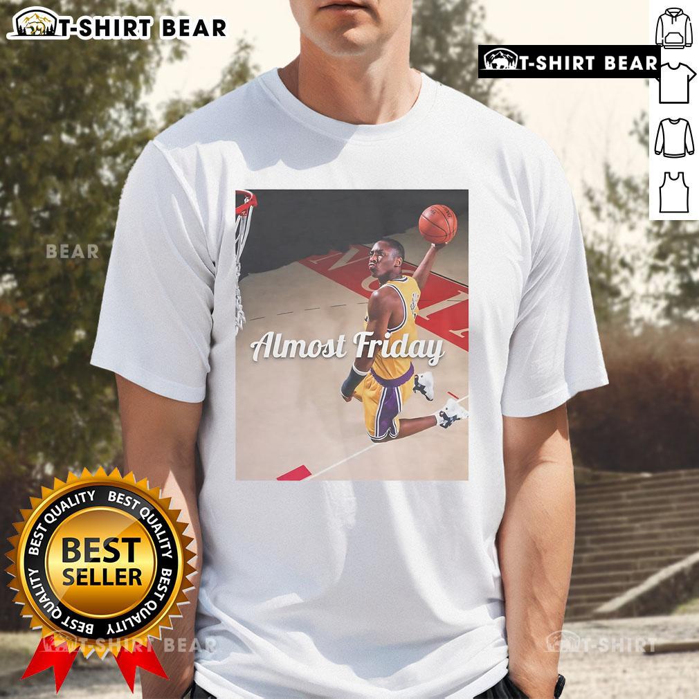 Official Kobe Draft Dunk Almost Friday Photoshoot T-Shirt featuring iconic basketball design and vibrant colors.