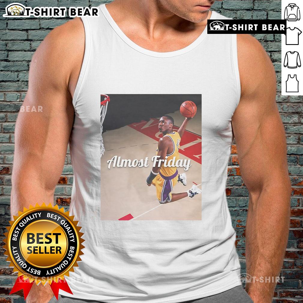 Alt Text: Official Kobe Draft Dunk tank top featured in an Almost Friday photoshoot, perfect for sports fans and fashion lovers.