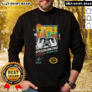 Official Mario SGDQ Speedrunning 2025 retro gamer sweatshirt featuring vibrant graphics and cozy design for gamers.