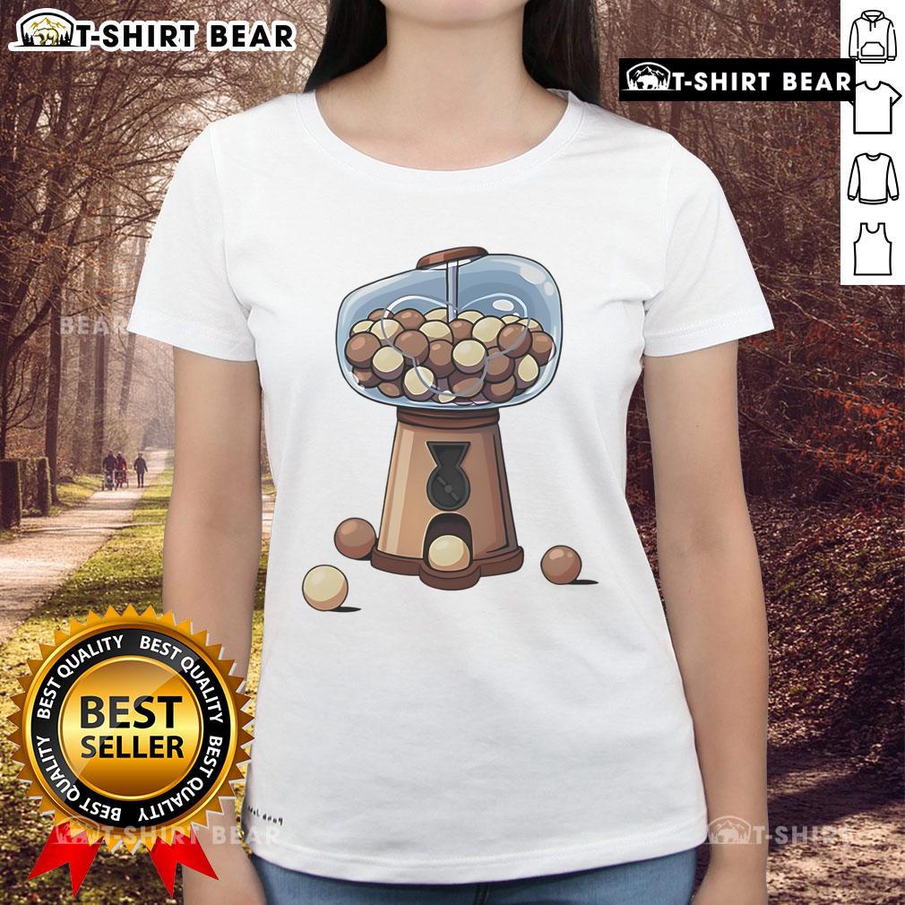 Official Monke Gum Ball Machine Ladies Tee featuring a colorful gumball machine design on a stylish shirt.