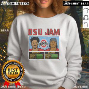 Official OSU Jam Egbuka and Smith sweatshirt featuring team colors and logo, perfect for Ohio State fans.