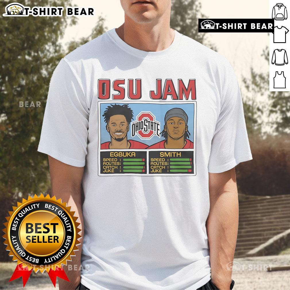 Official Osu Jam Egbuka and Smith T-Shirt featuring vibrant designs and comfortable fit for fans and supporters.