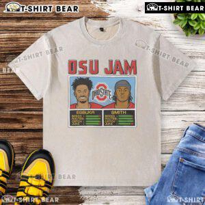 Official OSU Jam Egbuka and Smith washed t-shirt featuring Ohio State University logo and vibrant design for fans.
