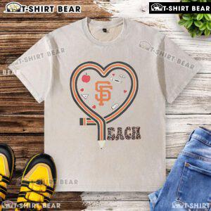 Alt Text: Official San Francisco Giants baseball love teaching heart pencil washed t-shirt, perfect for fans and educators.