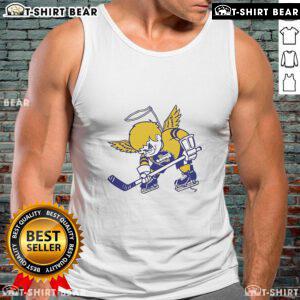 Alt Text: Official St. Paul Fighting Saints 1992-93 hockey tank top featuring vibrant team colors and logo. Perfect for fans!