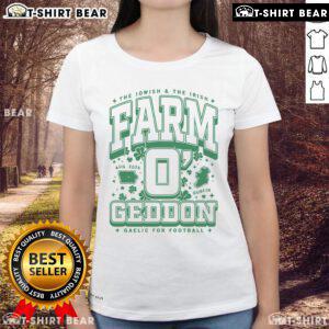 Alt Text: Official Iowish and Irish Farm OGeddon tee for collegiate ladies, featuring Gaelic football design.