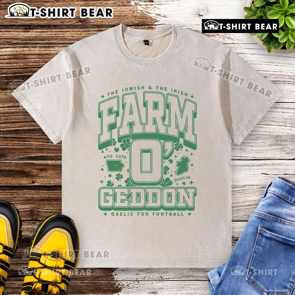 Official Iowish and Irish Farm OGeddon Gaelic Football Max Collegiate washed t-shirt in casual style and vibrant colors.