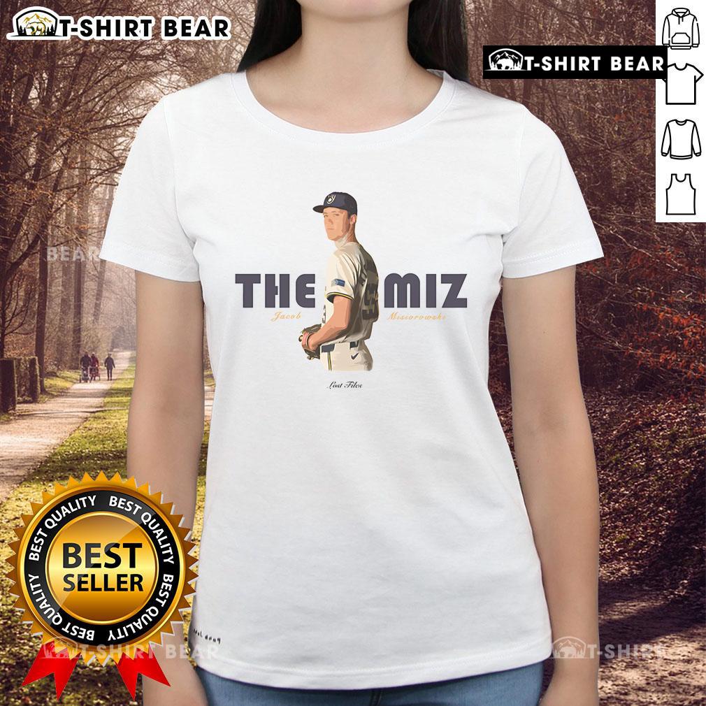 Alt Text: Official The Miz Jacob Misiorowski Milwaukee Brewers Ladies Tee featuring team logo and stylish design for fans.