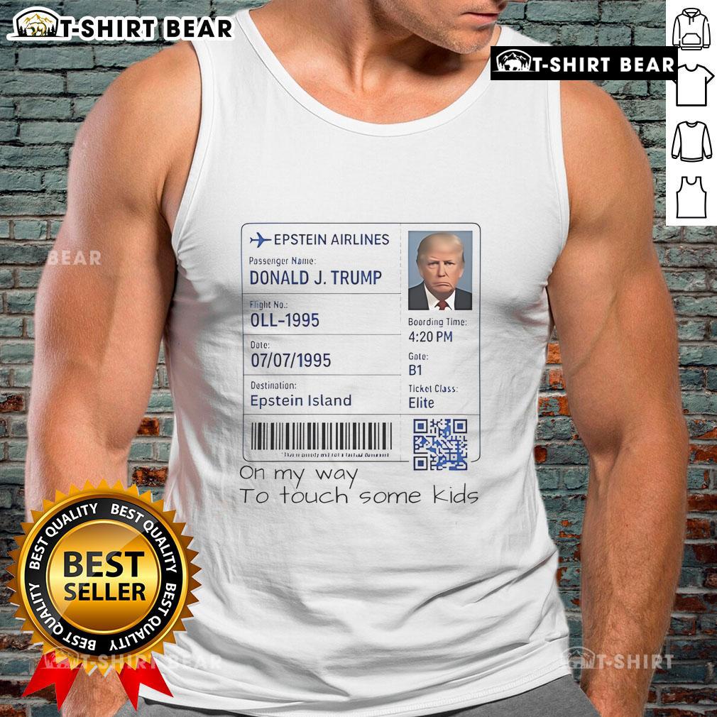 Official Trump Epstein Airlines tank top featuring controversial slogan, highlighting political satire and social commentary.