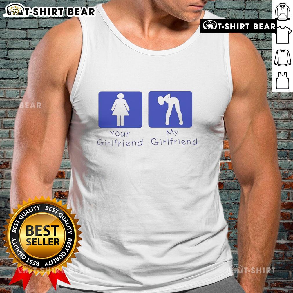 Official Your Girlfriend Vs My Girlfriend tank top design featuring playful graphics and vibrant colors for casual wear.