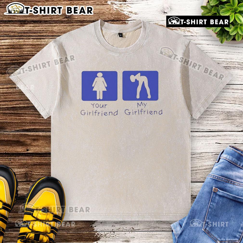 Official 'Your Girlfriend Vs My Girlfriend' washed t-shirt featuring bold graphics and a stylish design.