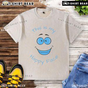 Original washed t-shirt featuring 'This Is My Happy Face' design, perfect for casual wear and comfort.