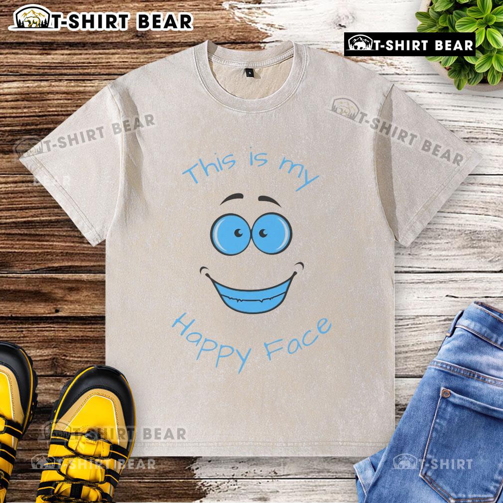 Original washed t-shirt featuring 'This Is My Happy Face' design, perfect for casual wear and comfort.