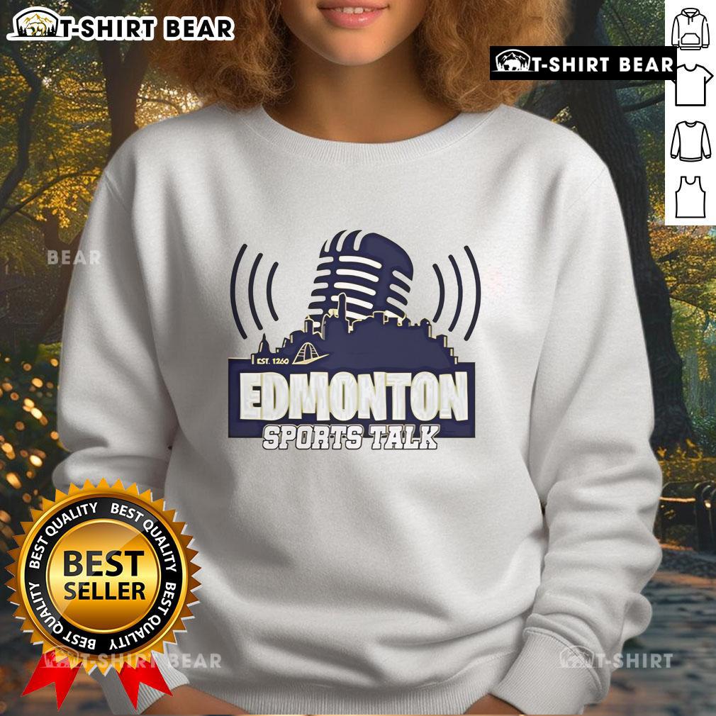 Premium Edmonton Sports Talk Est 1260 sweatshirt in black showcasing logo, perfect for sports fans and casual wear.