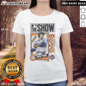 Premium MLB The Show Mets Juan Soto Ladies Tee featuring vibrant graphics and a stylish fit for female fans.