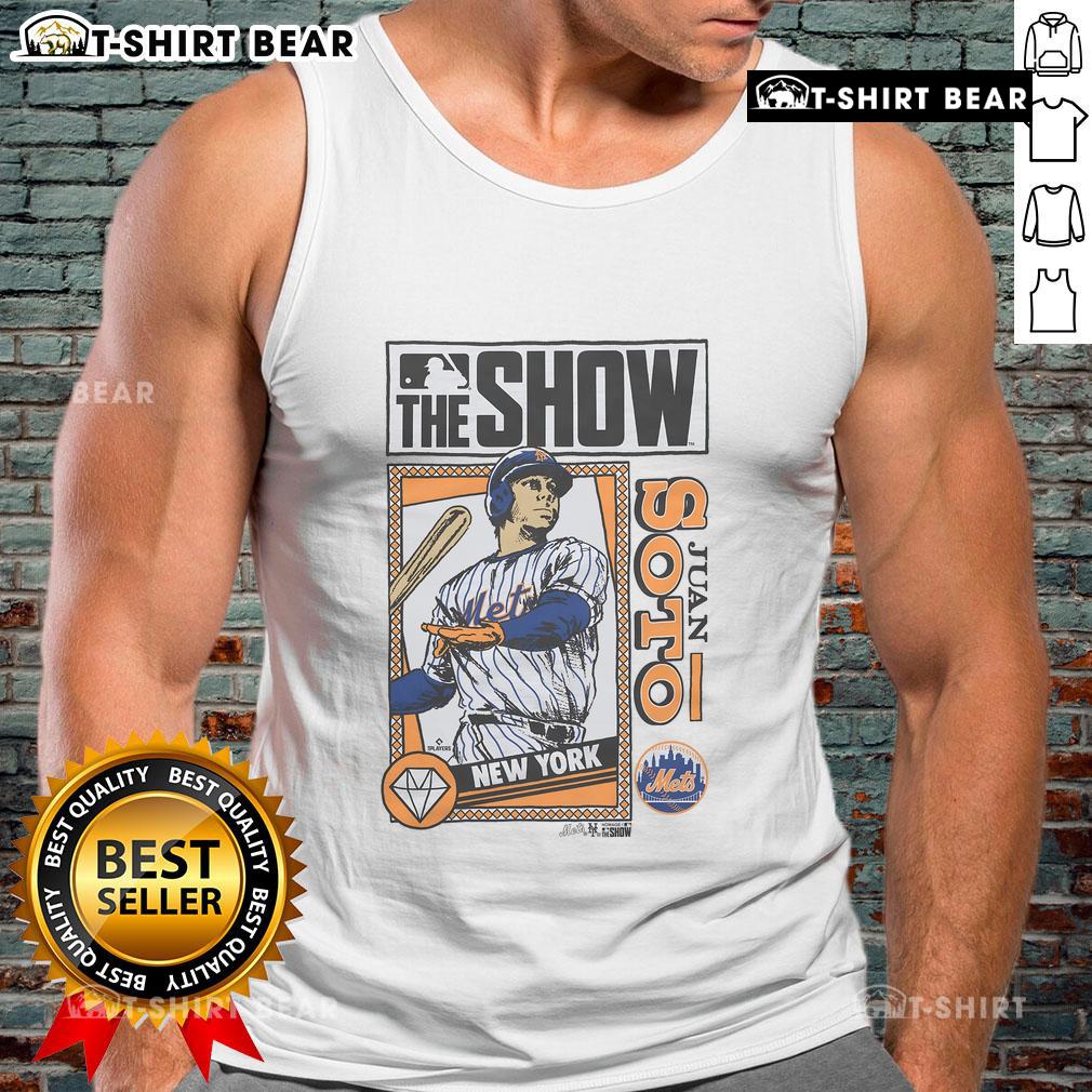 Premium MLB The Show Mets Juan Soto tank top featuring vibrant graphics and a stylish design for baseball fans.