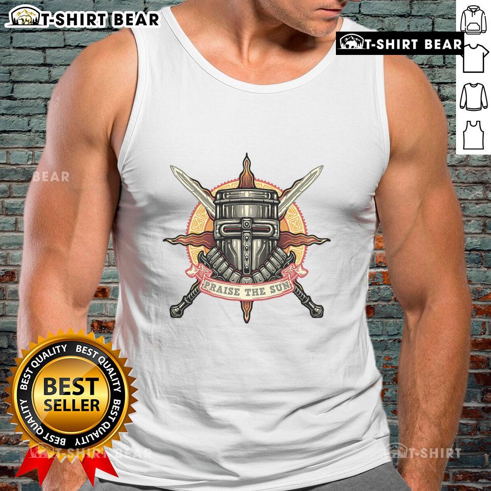 Premium Mark of the Sunborn Praise the Sun tank top featuring a vibrant sun design, perfect for summer style.