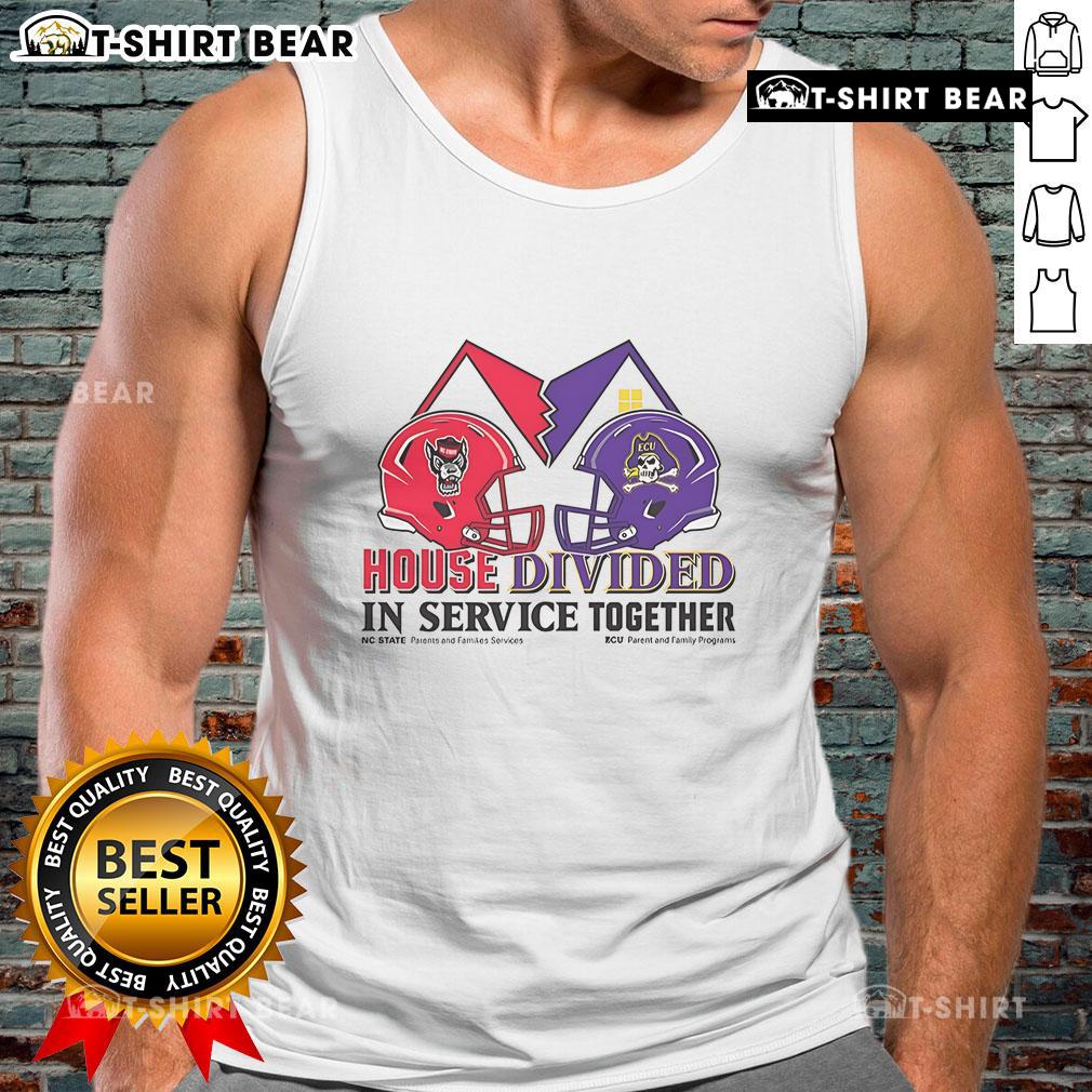 Premium NC State Wolfpack vs East Carolina Pirates house divided tank top for fans of both teams, showcasing team spirit.