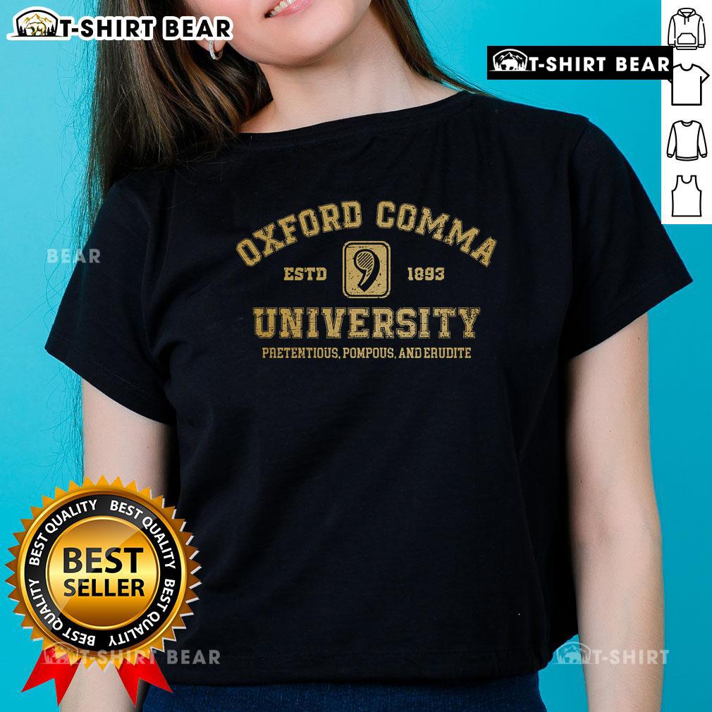 Premium Oxford Comma University Estd 1893 ladies tee featuring a stylish design for university pride and comfort.