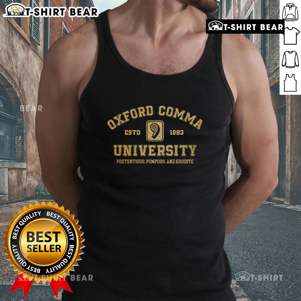 Premium Oxford Comma University tank top established 1893, featuring a stylish design and comfortable fit for fans.