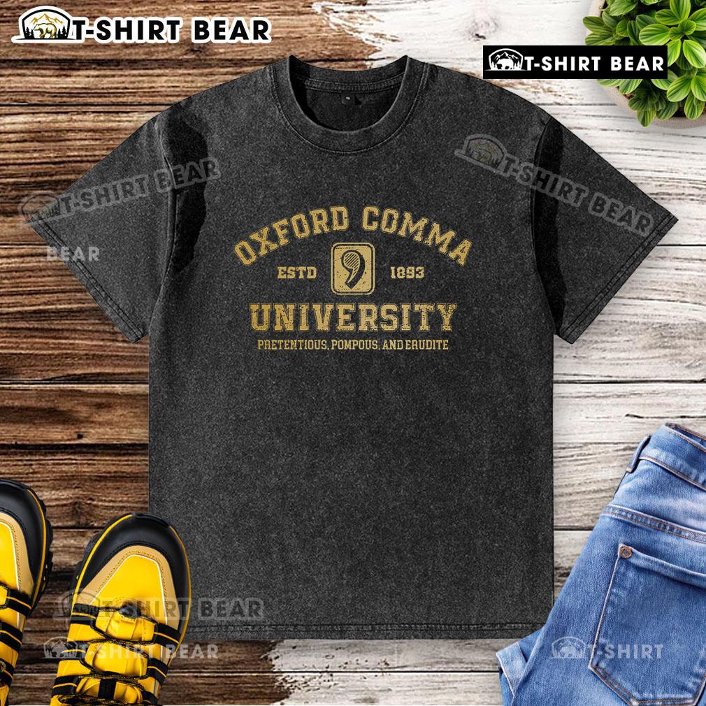 Premium Oxford Comma University Estd 1893 washed t-shirt featuring a vintage design and soft, comfortable fabric.