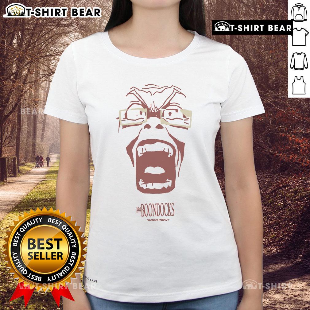 Alt Text: Premium The Boondocks Granddad Sand Ladies Tee featuring a stylish design inspired by the iconic animated series.