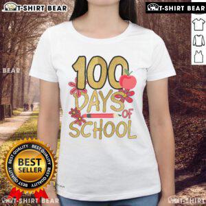 Pretty 100 Days of School Ladies Tee featuring vibrant colors and fun design, perfect for celebrating the school milestone.