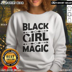Alt Text: Stylish black girl wearing a 'Pretty Black Girl Magic' sweatshirt, showcasing confidence and vibrant fashion.