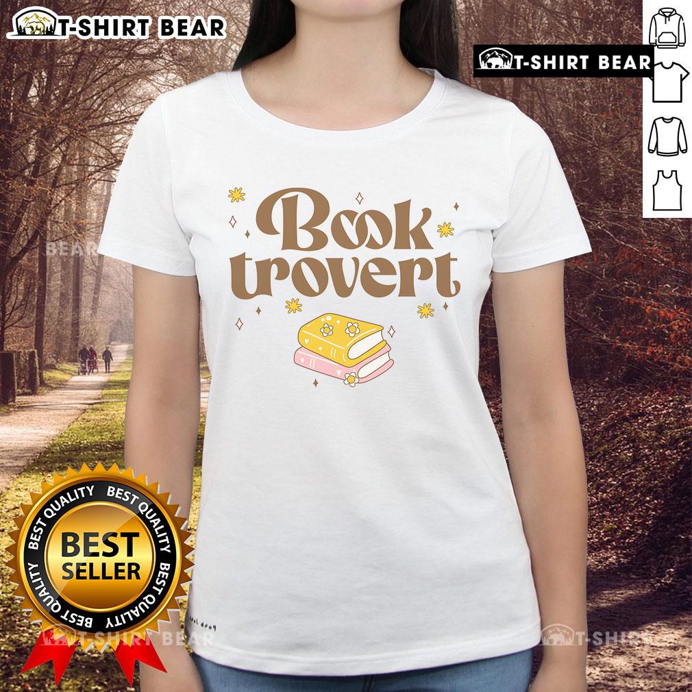 Alt Text: Pretty Booktrovert funny book lover reading ladies tee featuring a stylish graphic design for book enthusiasts.
