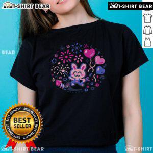 Pretty bunny firework expert design on a cute ladies tee, perfect for celebrating holidays and festive occasions.