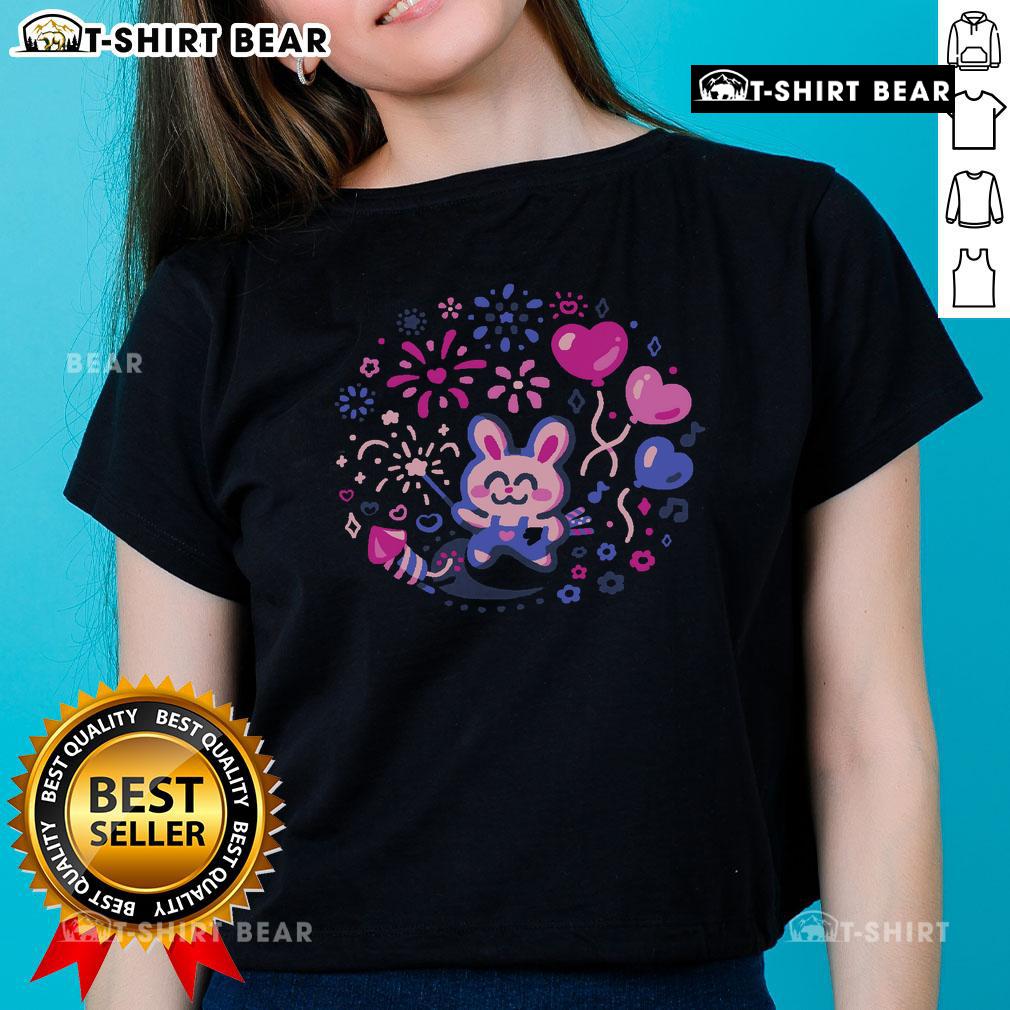Pretty bunny firework expert design on a cute ladies tee, perfect for celebrating holidays and festive occasions.