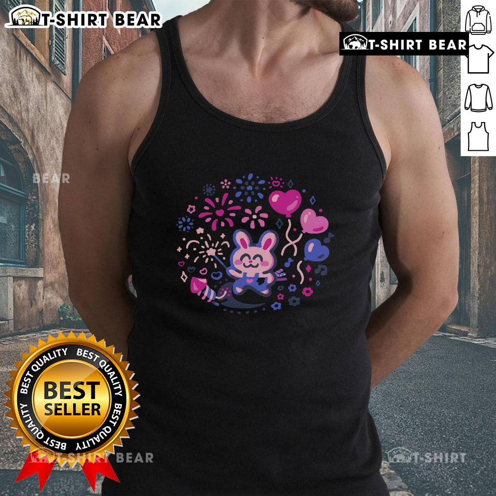 Cute tank top featuring a pretty bunny with a firework theme, perfect for festive celebrations and stylish summer wear.
