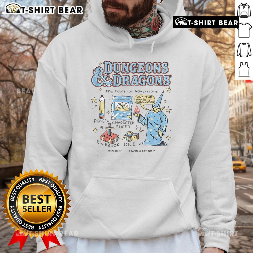 Cozy hoodie featuring Dungeons and Dragons tools for adventure, perfect for fans of tabletop gaming and fantasy quests.