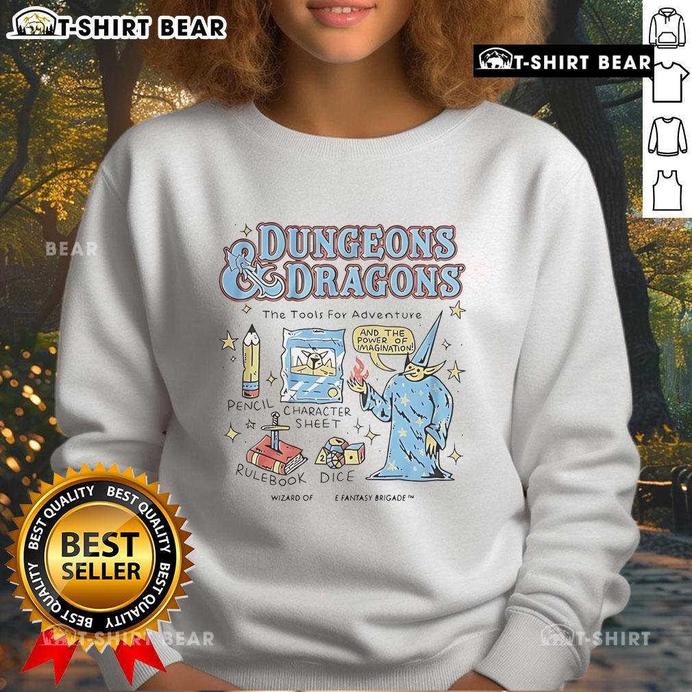 Cozy sweatshirt featuring Dungeons and Dragons tools for adventure, perfect for gamers and fantasy enthusiasts.