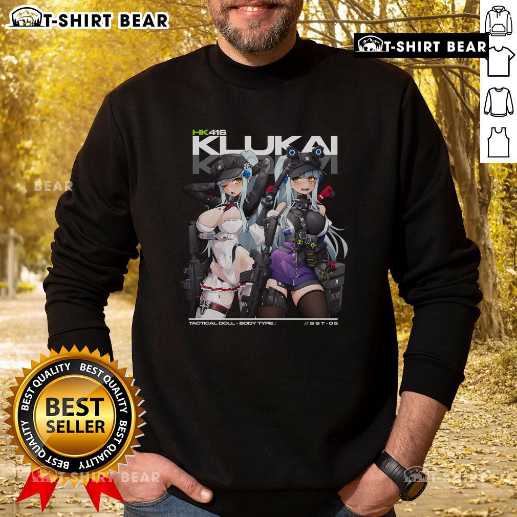 Alt Text: Pretty HK416 Klukai Girls Frontline 2 Exilium sweatshirt featuring vibrant design and stylish fit for fans.
