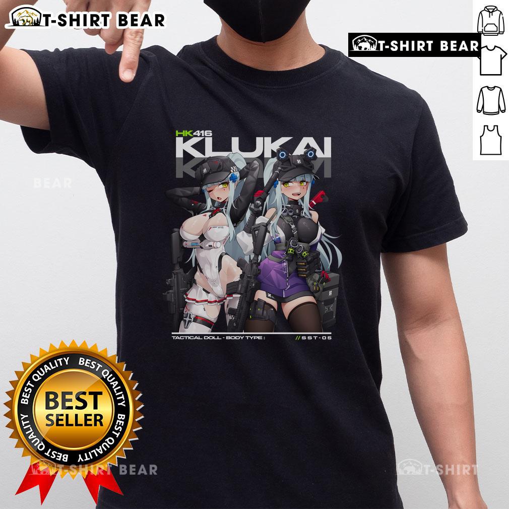 Pretty HK416 Klukai Girl's Frontline 2 Exilium T-Shirt featuring vibrant artwork and stylish design for fans.
