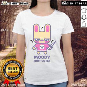 Kawaii bunny with a tiny knife on a cute ladies tee, featuring a pretty moody design for stylish animal lovers.