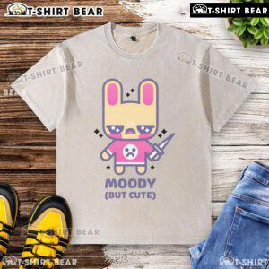 Alt Text: Cute kawaii bunny with a tiny knife on a moody washed t-shirt, perfect for adding charm to casual outfits.