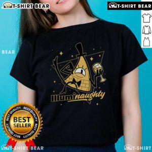 Pretty Naughty Illuminati Triangle Gravity Falls Bill Cipher Ladies Tee featuring a vibrant design and unique graphics.