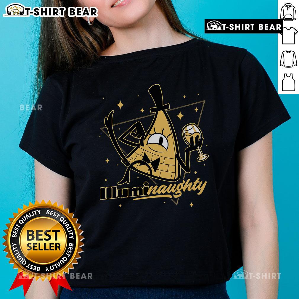 Pretty Naughty Illuminati Triangle Gravity Falls Bill Cipher Ladies Tee featuring a vibrant design and unique graphics.