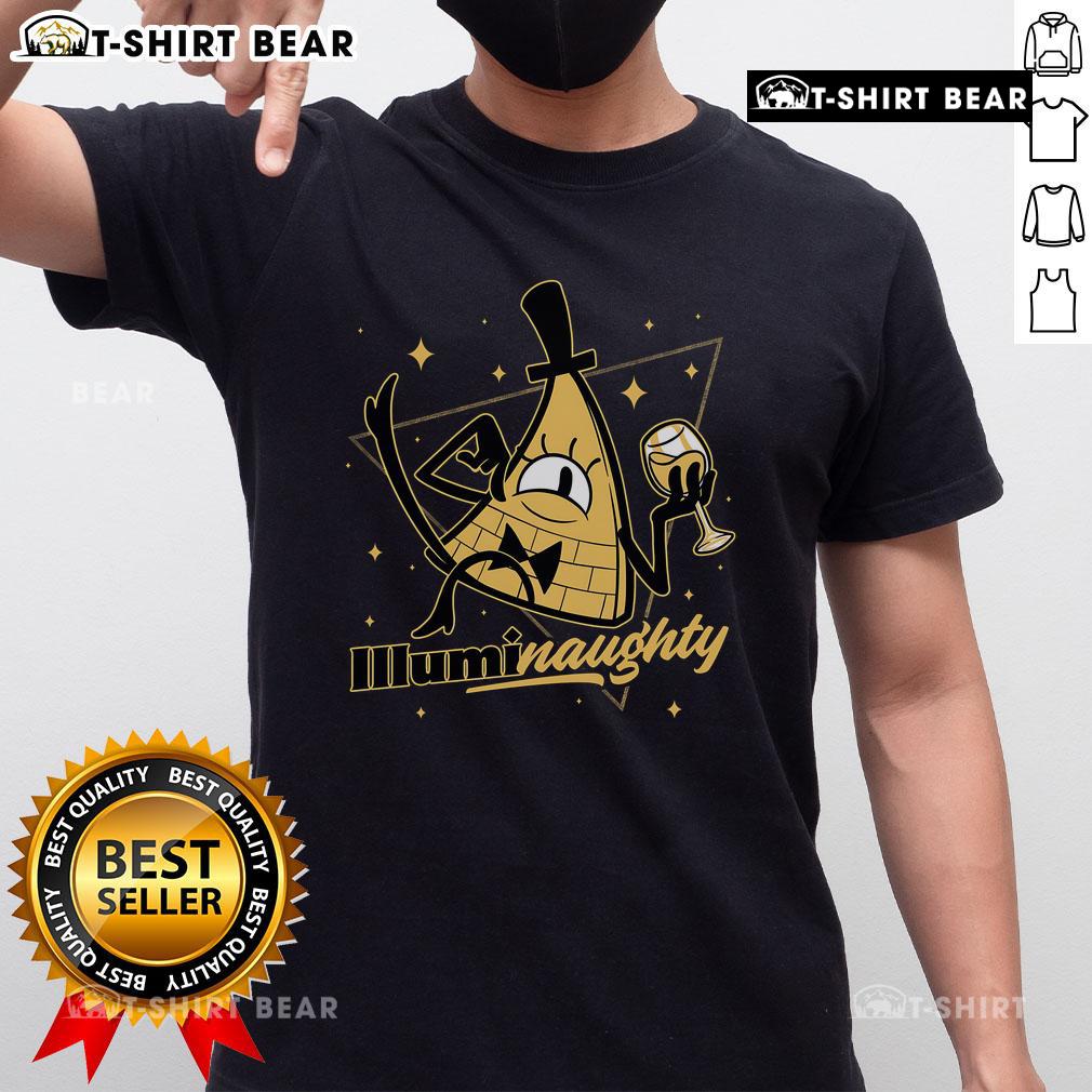 Pretty Naughty Illuminati Triangle Bill Cipher T-Shirt from Gravity Falls featuring a vibrant design and playful graphics.