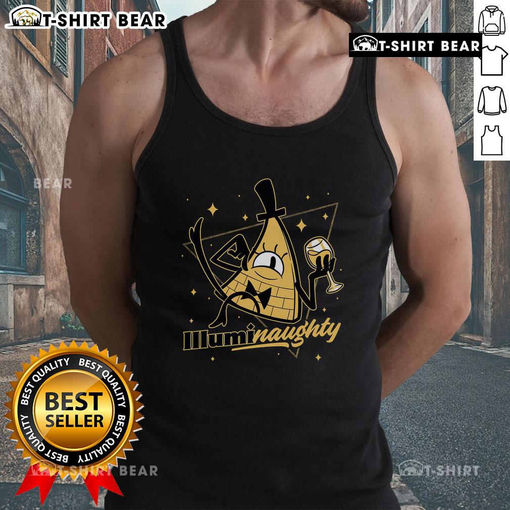 Pretty Naughty Illuminati Triangle Bill Cipher tank top design inspired by Gravity Falls, featuring vibrant colors and unique graphics.