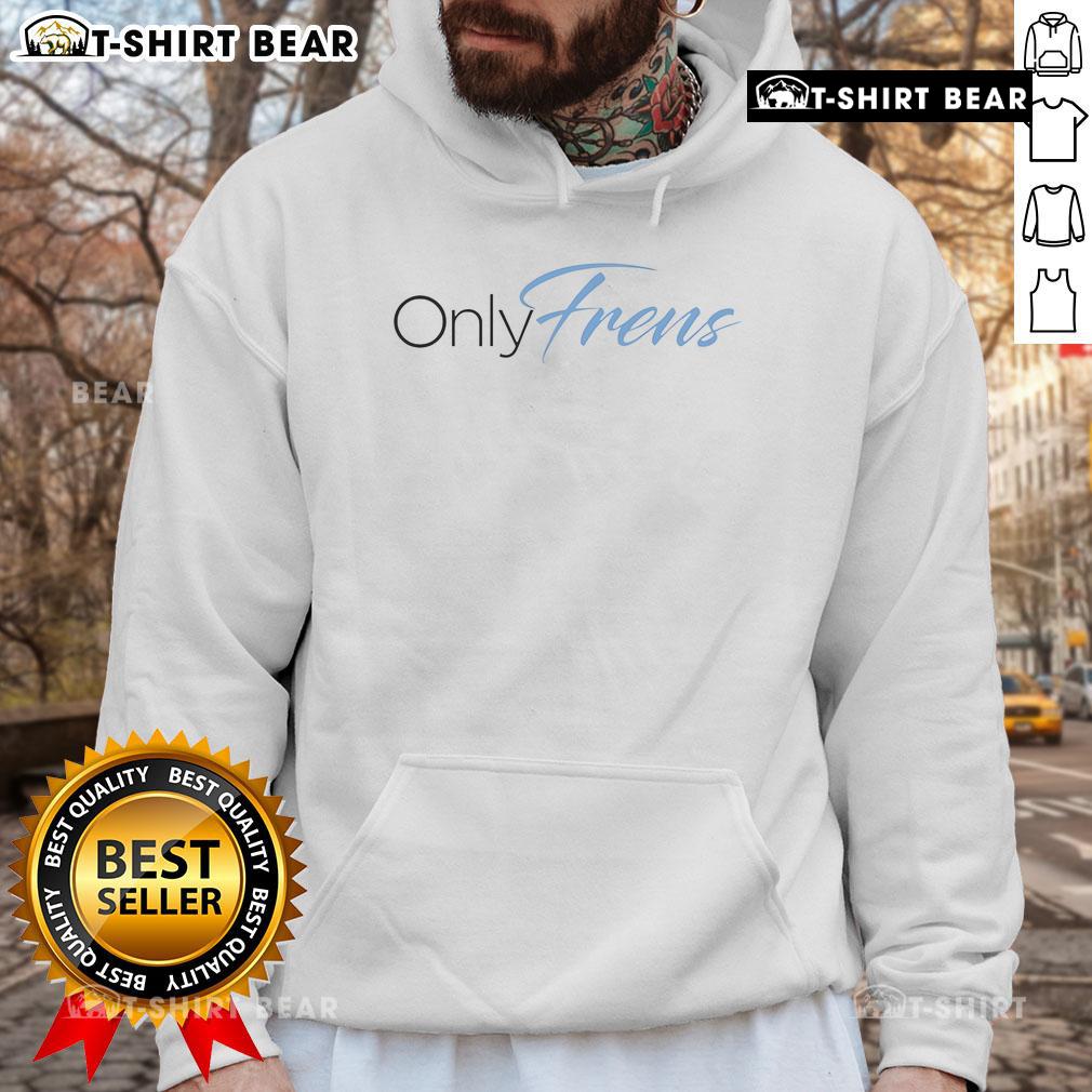 Model wearing a Pretty Only Frens Hoodie, showcasing cozy style and trendy design perfect for casual outfits.