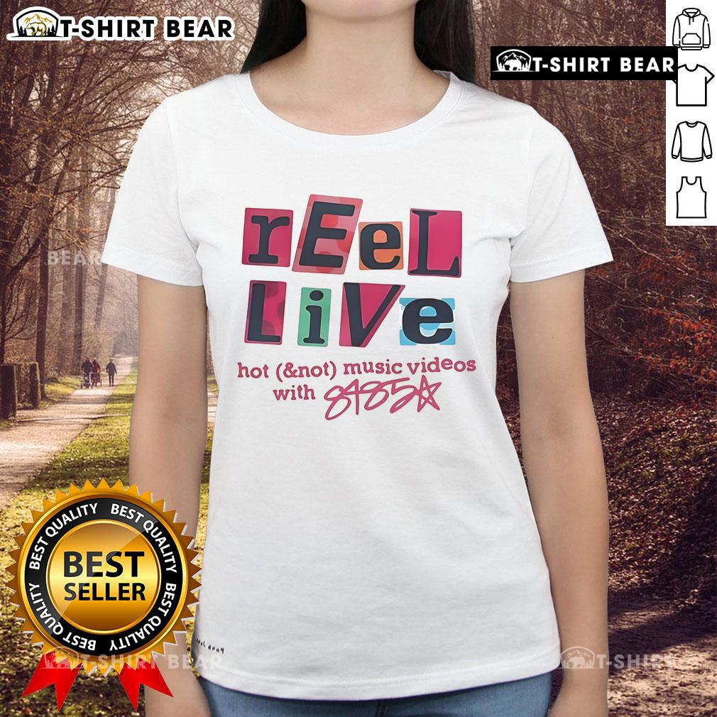 Stylish ladies tee featuring 'Pretty Reel Live' design, perfect for music video fans and casual wear enthusiasts.