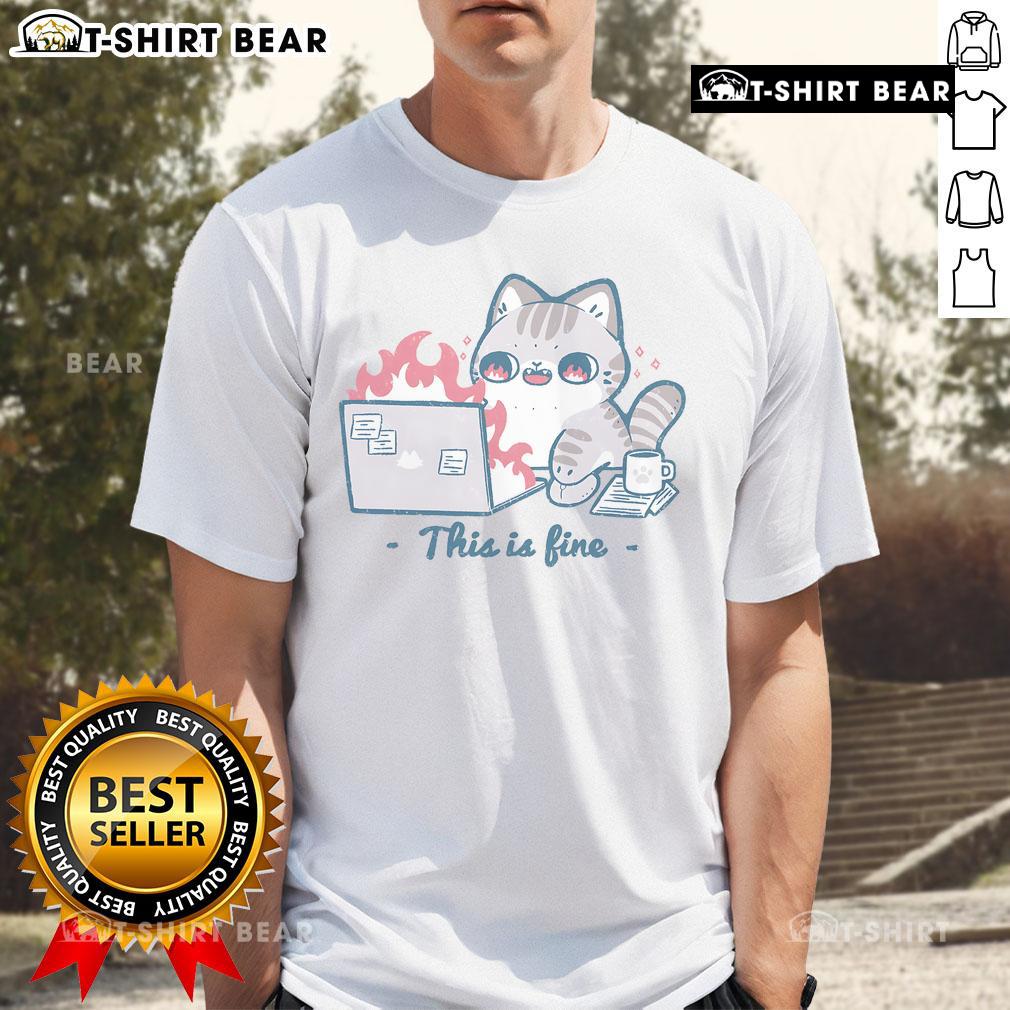 Pretty This Is Fine Cat Working T-Shirt featuring a relaxed cat graphic, perfect for casual wear and cat lovers.