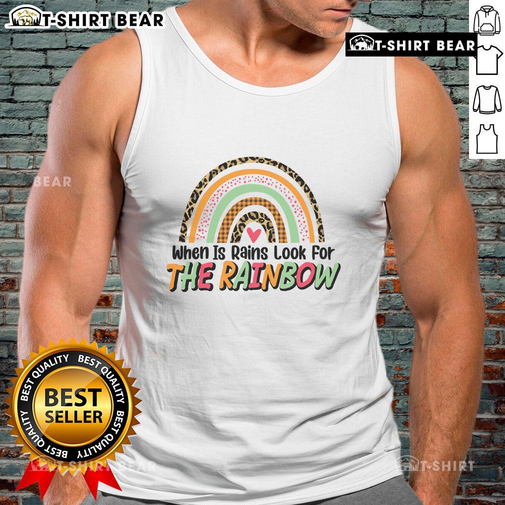 Pretty When It Rains Look For The Rainbow Tank Top featuring a vibrant rainbow design, perfect for sunny or rainy days.